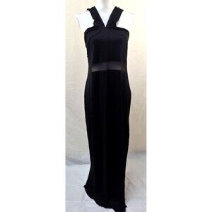 Asos Bodycon Dress Sz 14 Black Long Halter Tank Top Sheer Waist Side Slit Sexy